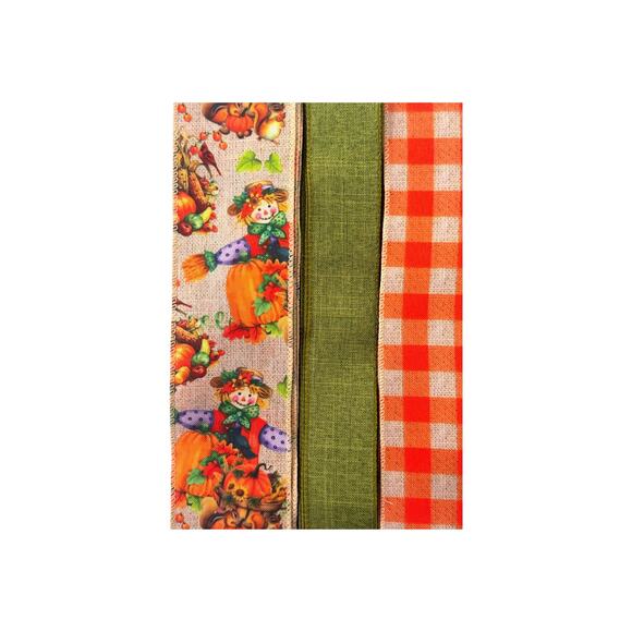 Fall Scarecrow Wreath Making Kit | Hello Fall Sign Leaves & Coordinating Ribbons - Picture 6 of 7